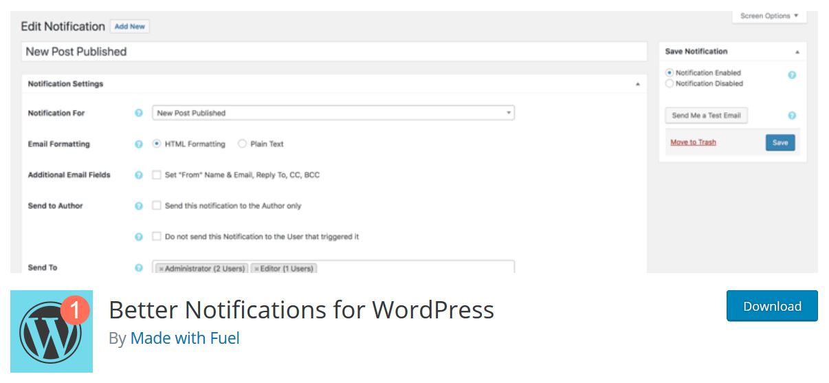 better notifications for wordpress