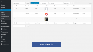 ALBA Facebook Push Notification subscriber list in wordpress backend
