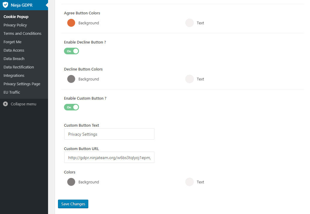Ninja GDPR custom button
