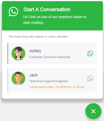 WhatsApp widget appearance