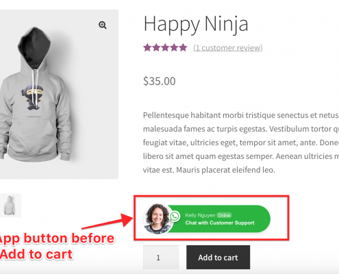 WhatsApp button before Add to cart button on WooCommerce product page