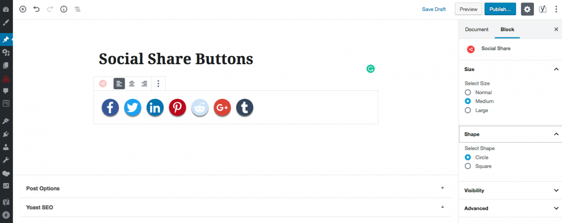 Ultimate Blocks social share buttons