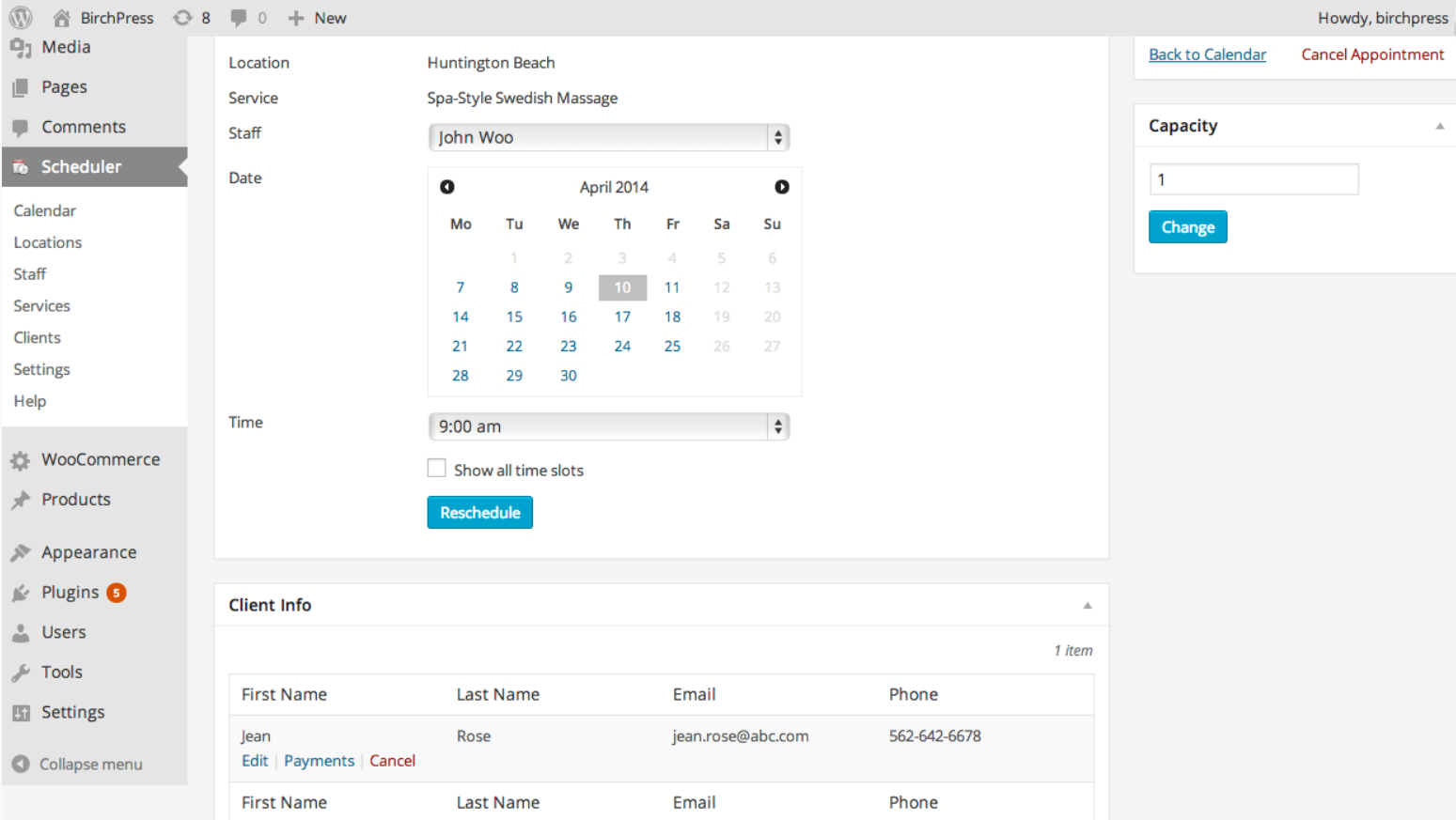 birchpress demo - wordpress booking plugins