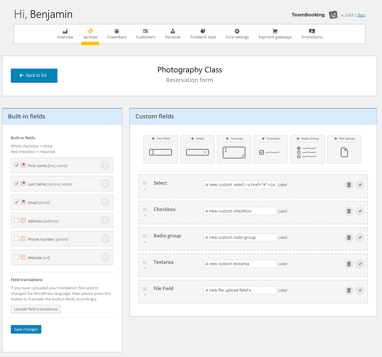 team booking setting - wordpress booking plugins