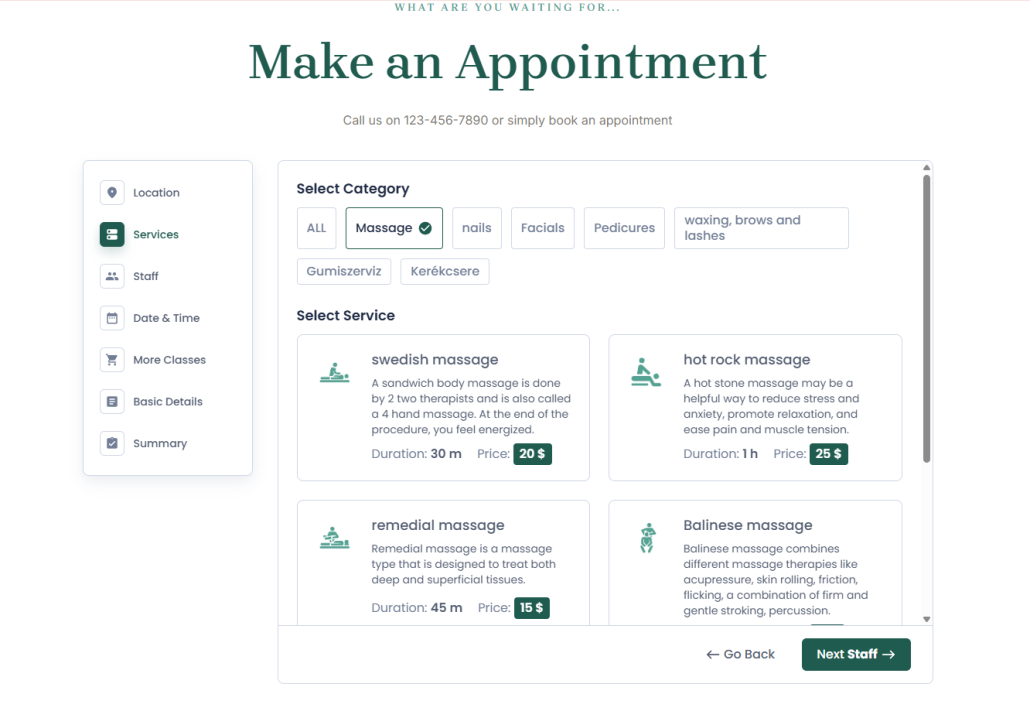 appointment spa