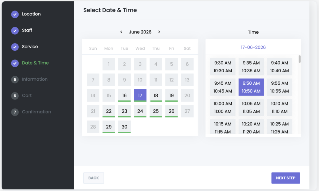 Select date&time on Booknetic