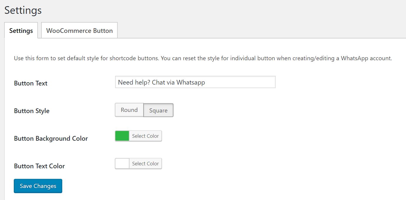 whatsapp button for WooCommerce settings