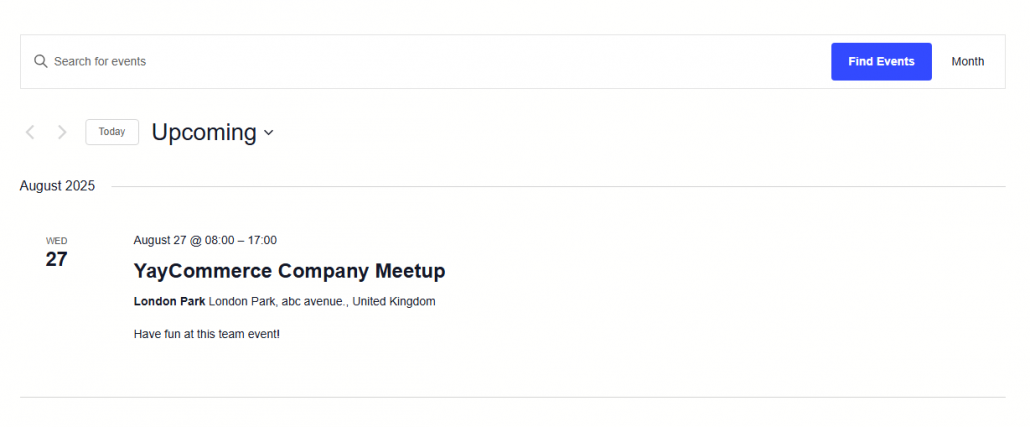 the events calendar plugin demo
