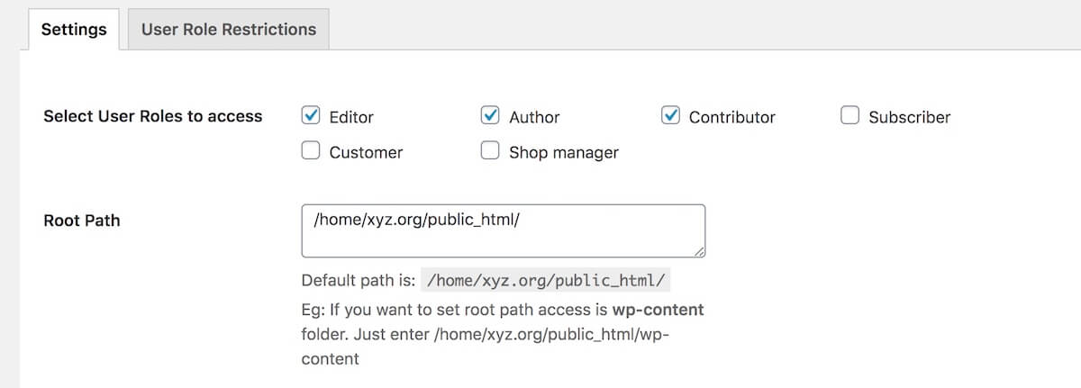 wp file manager user role 