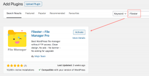 Filester file manager pro for WordPress