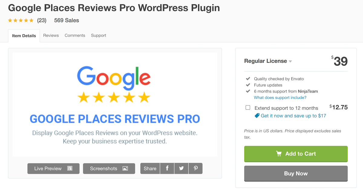 Google Places Reviews Pro WordPress Plugin