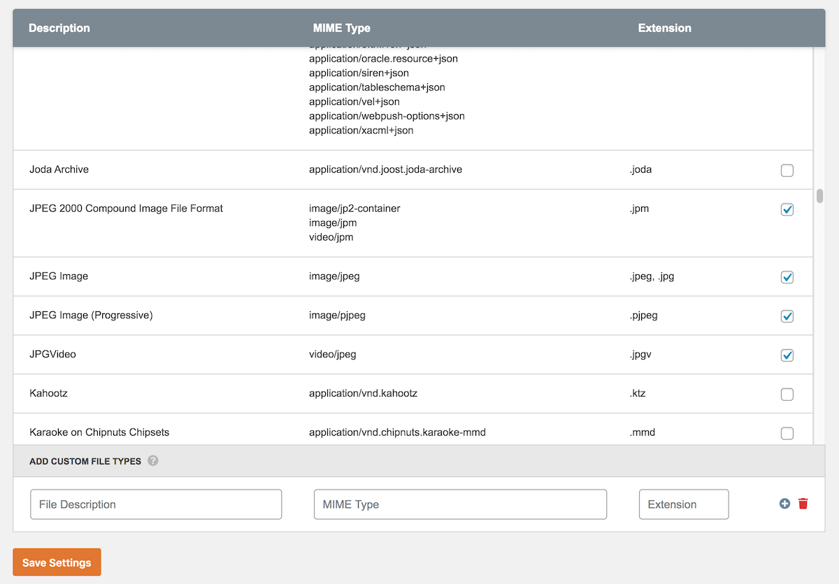 Categorized File Type list in Upload Plugin