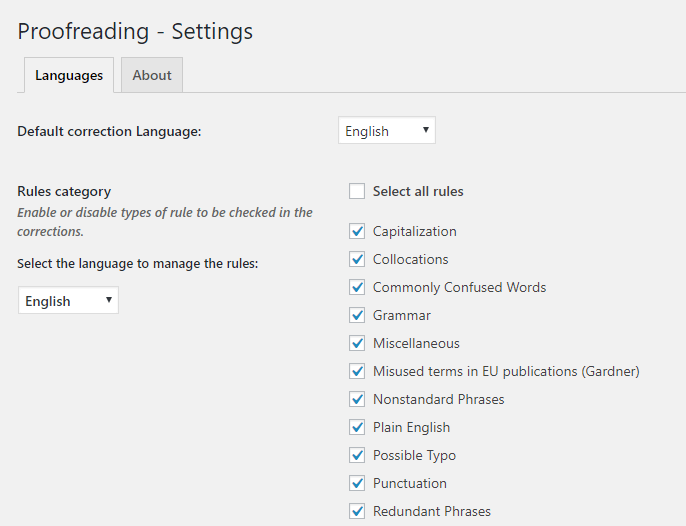 Settings of Proofreading plugin