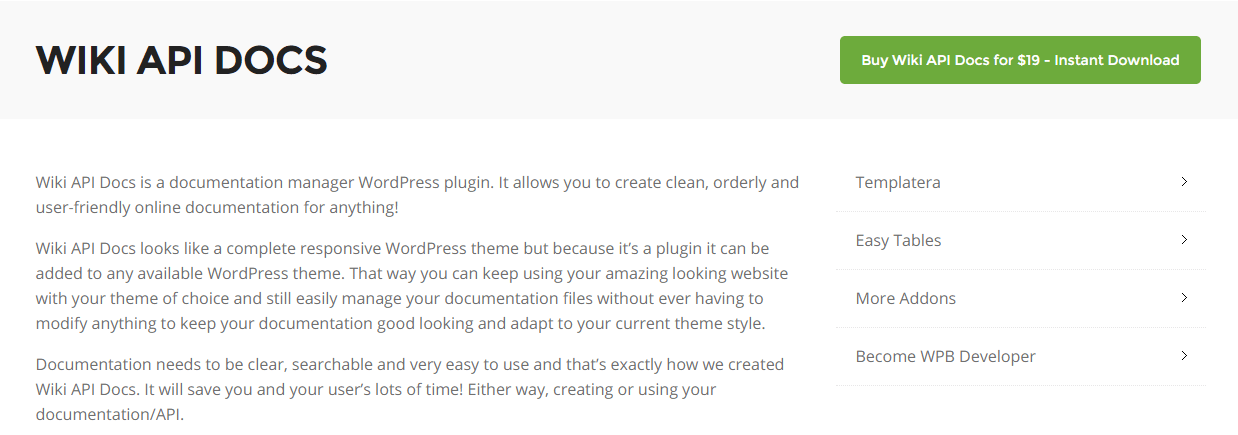 Wiki API Docs WordPress plugin