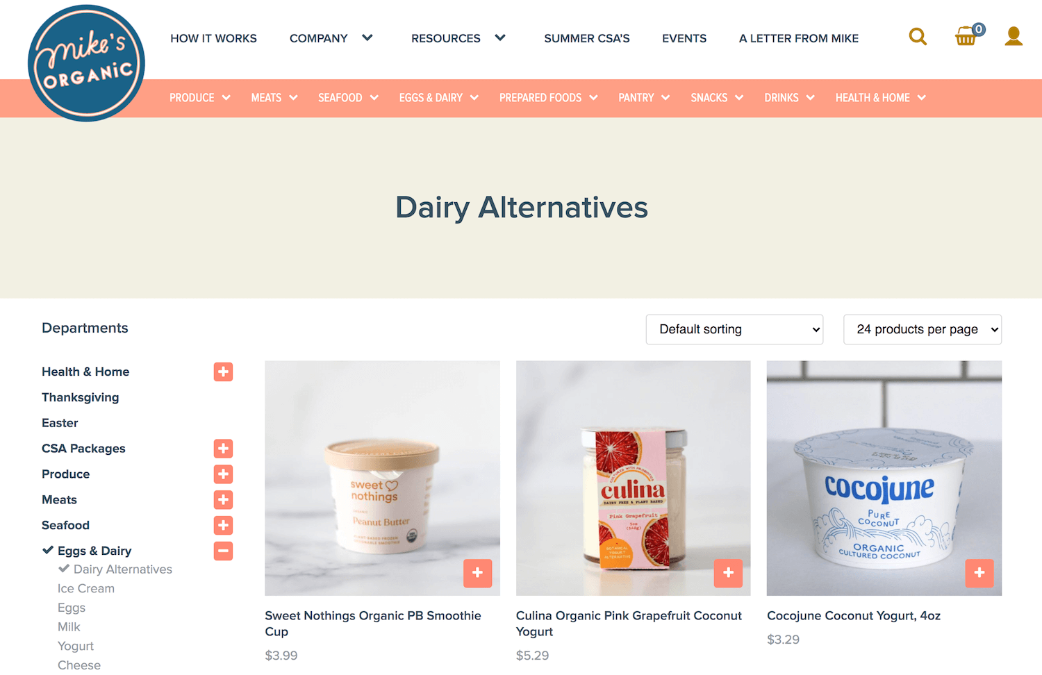 Dairy products shop page