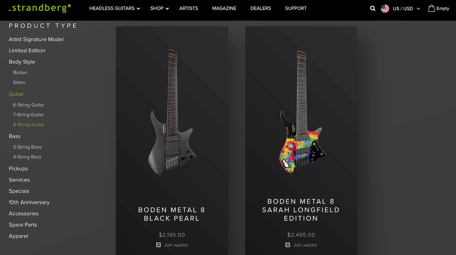 Guitar shop page and waitlist