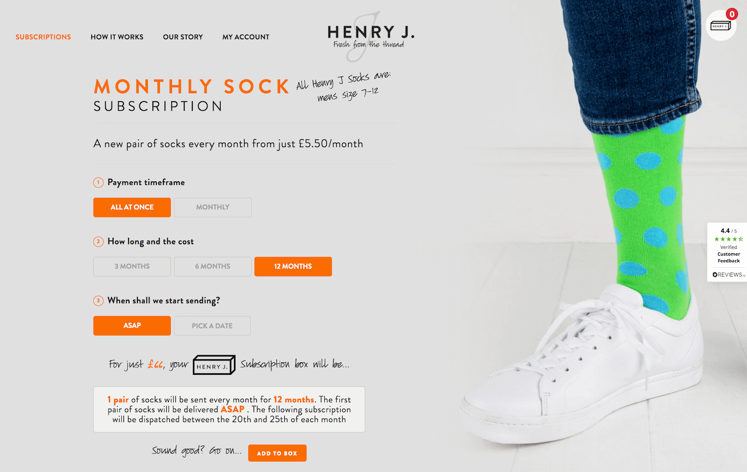 Henry Socks subscription shop page