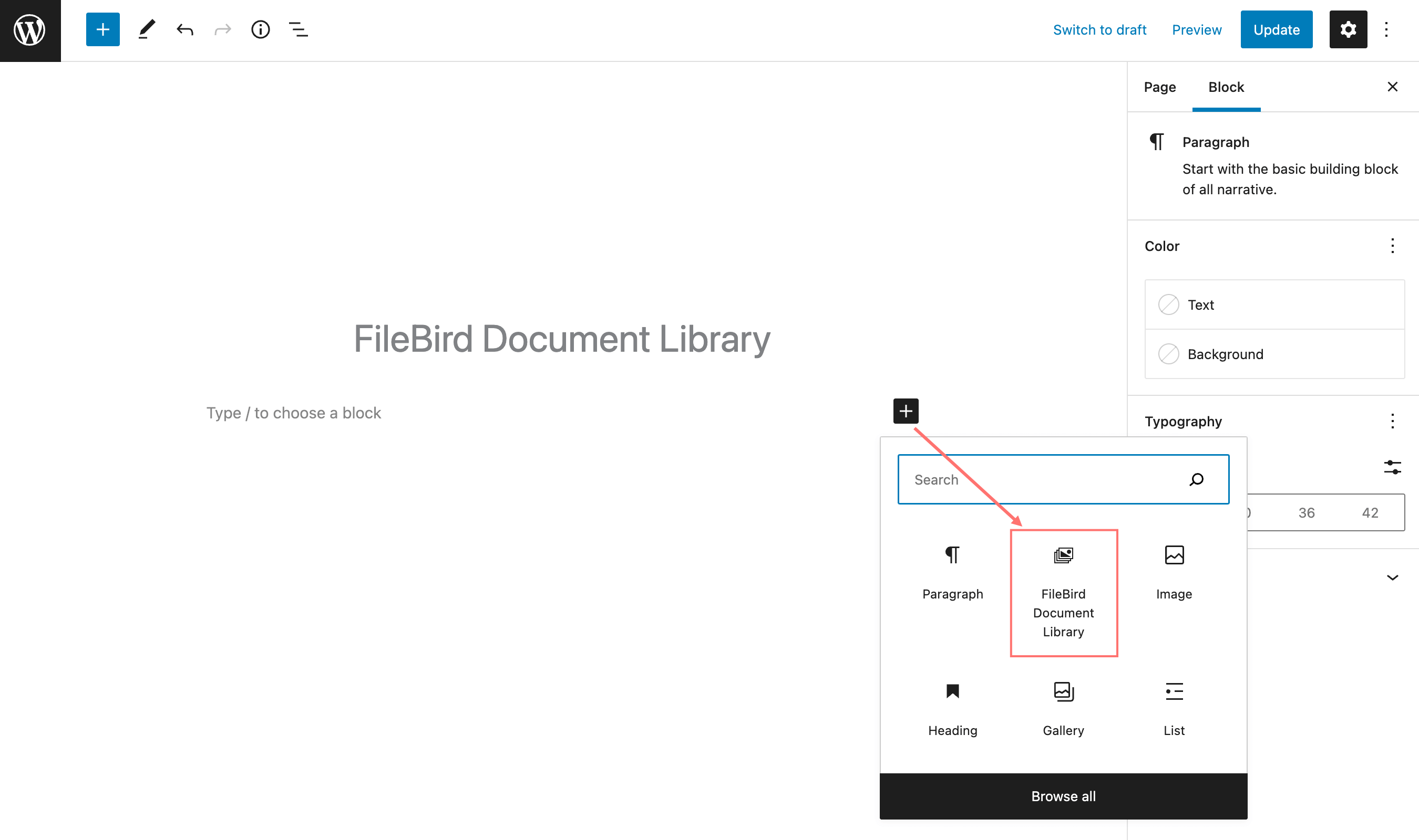 Creating document gallery with Gutenberg block