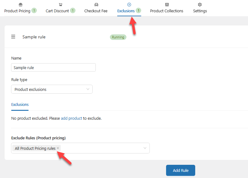 exclude rules - Woocommerce dynamic pricing discount