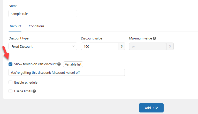 tooltip - Woocommerce dynamic pricing discount