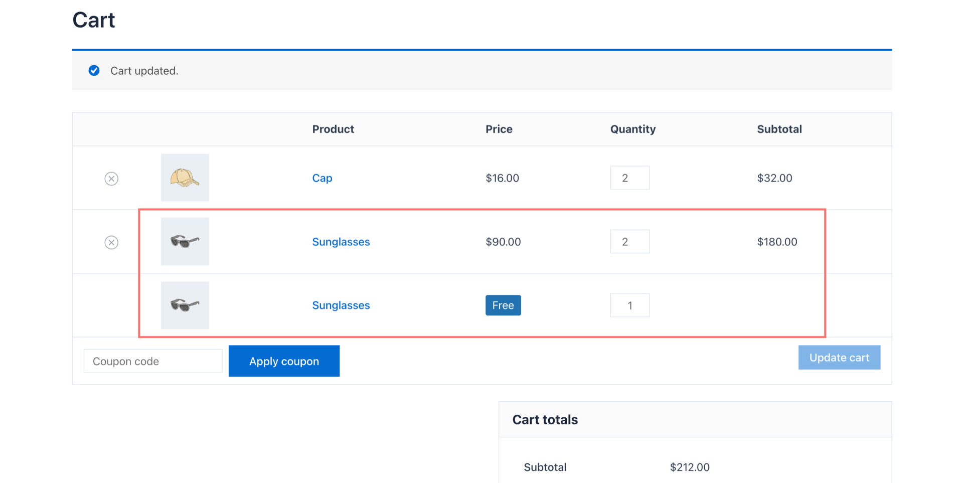 Applied woocommerce free product with purchase in cart