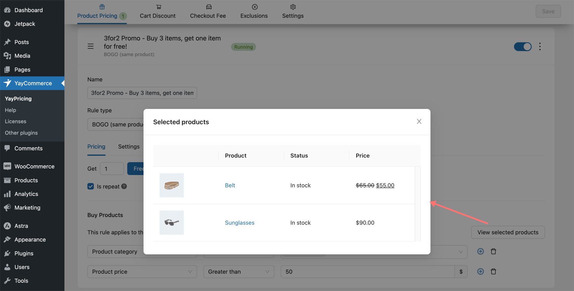 Narrowed set of products with extra requirements