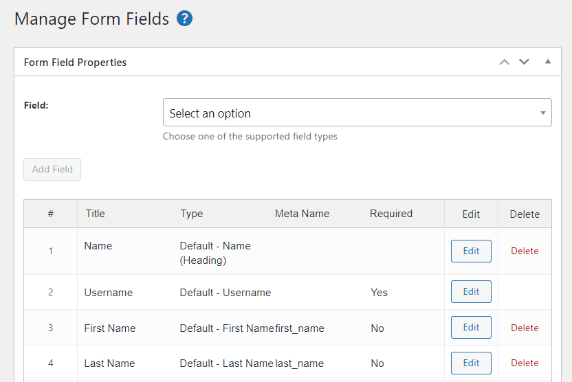 Manage form fields properties