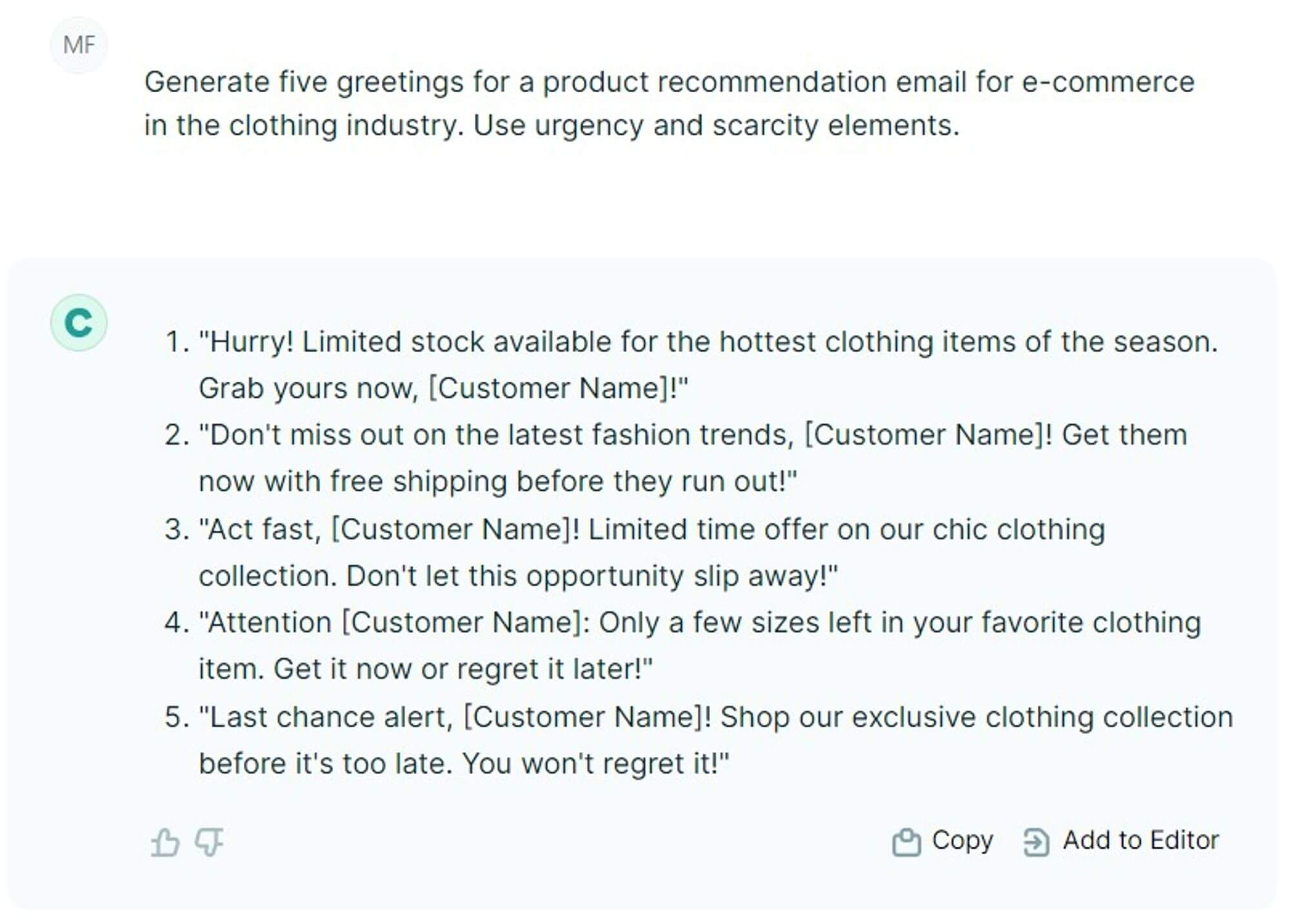 Product recommendation email suggestions with scarcity and urgency elements