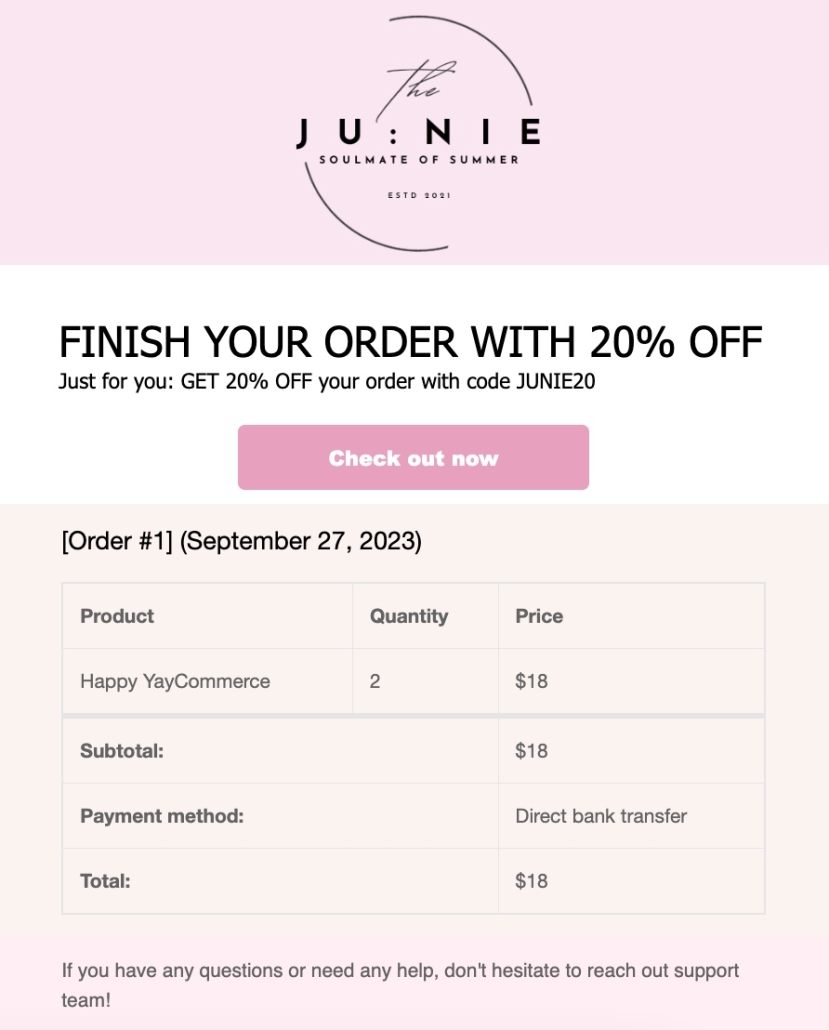 Cart Abandoned Email with coupon code 