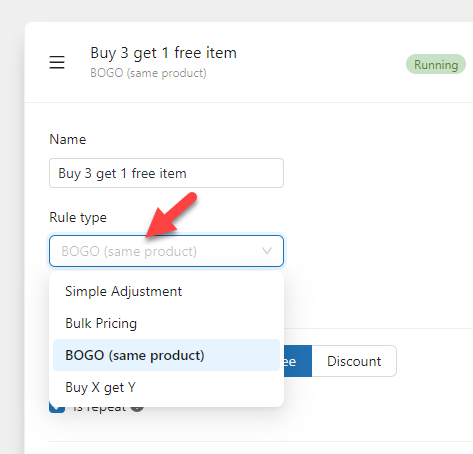 configure rule type - set up free WooCommerce gift coupons