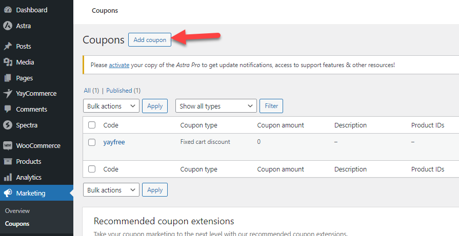 add new WooCommerce coupon
