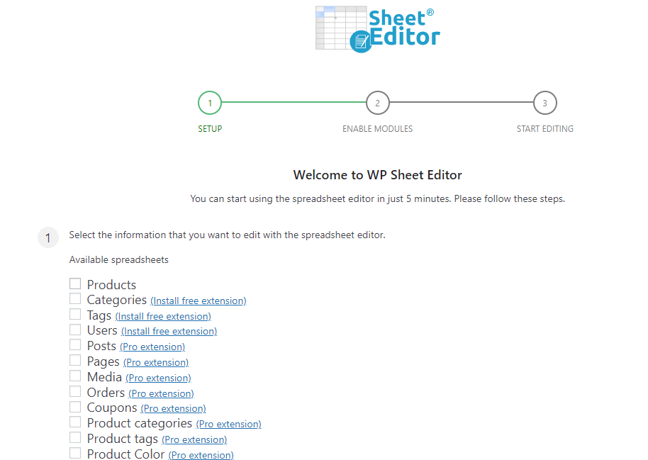 wp sheet editor configuration - bulk edit in WooCommerce