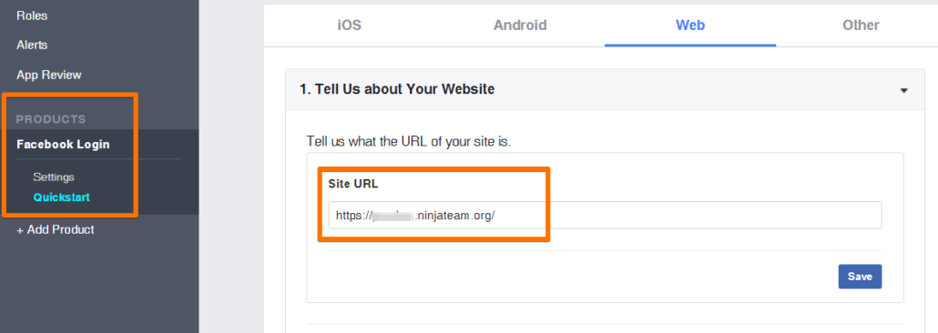 apply website domain to Facebook App.