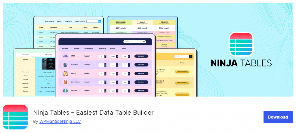 ninja tables - WordPress data table plugins