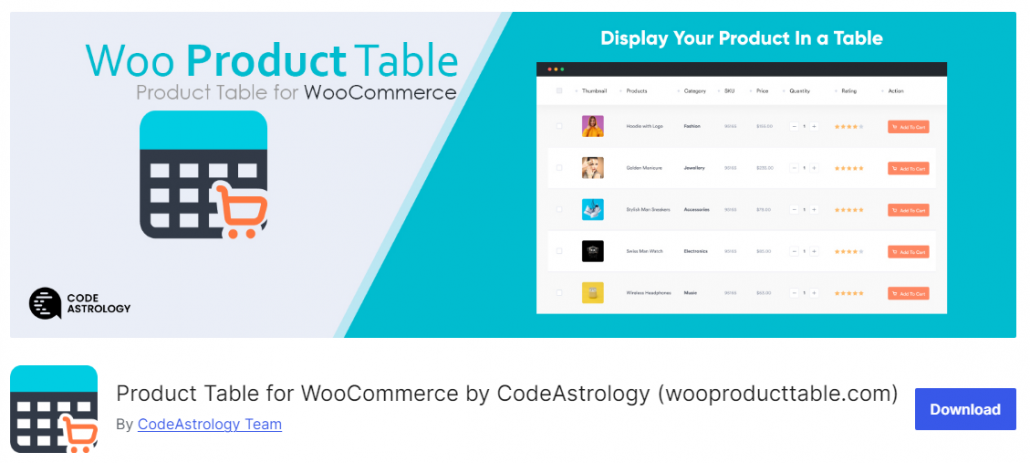 Woo product table - WordPress data table plugins