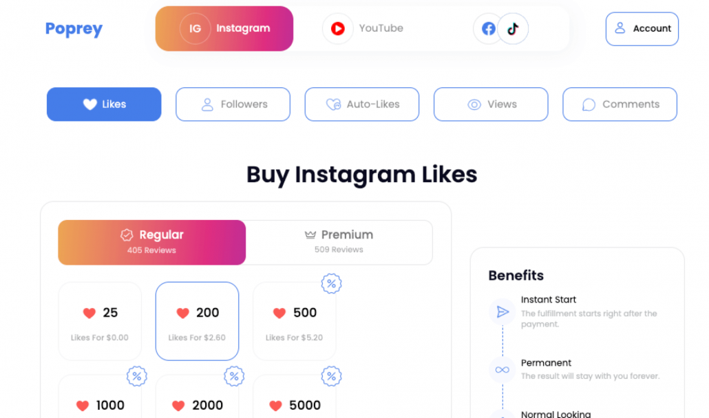 Poprey is another top-rated site that provides Instagram followers and likes.