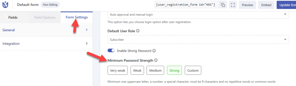 form settings