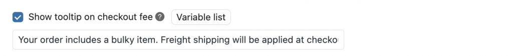 Tooltip on checkout fee