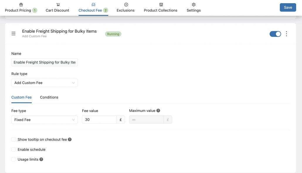 enable fee for bulky products