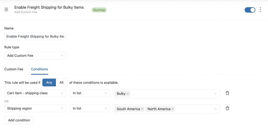 set condition for bulky shipping fee