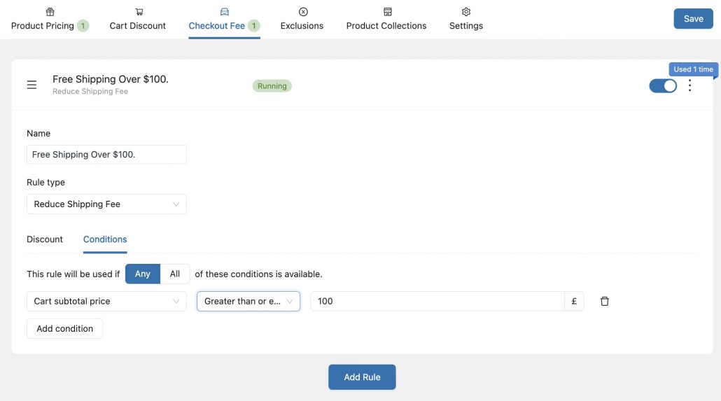 set condition for freeshipping