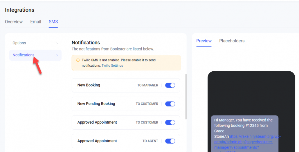SMS notifications Twilio - how to send text message appointment reminders