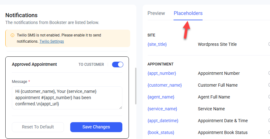 all placeholders - how to send text message appointment reminders