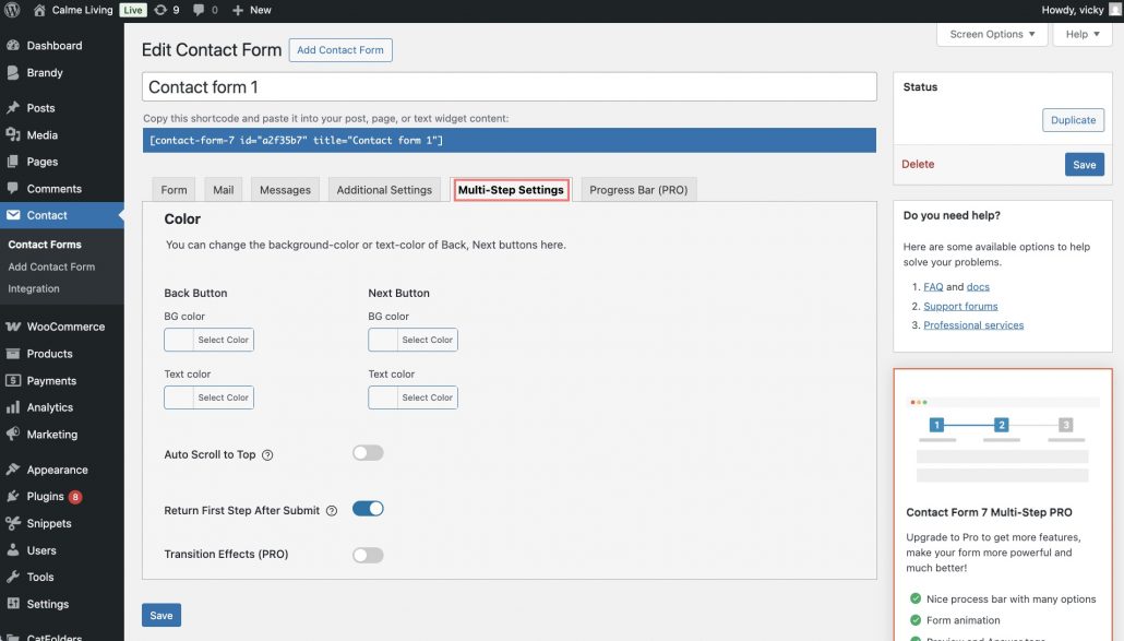 Access to Multi Step Settings tab to customize the style