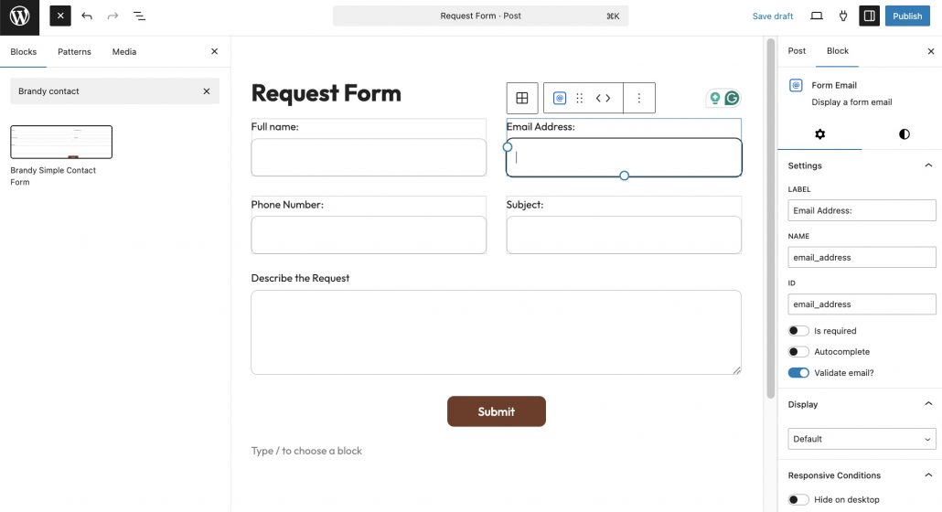Customize the request form with Brandy Blocks