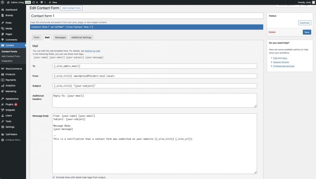 Edit the email template of CF7