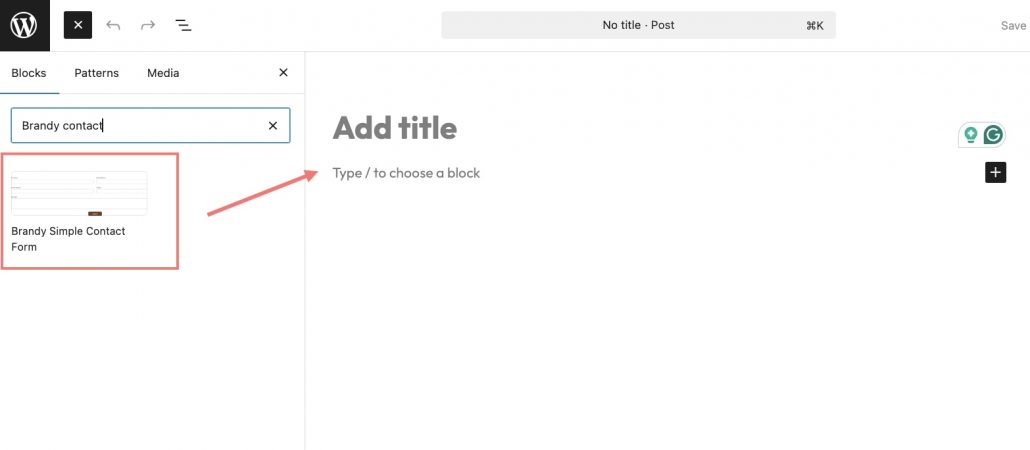 Search and insert Brandy Simple Contact Form