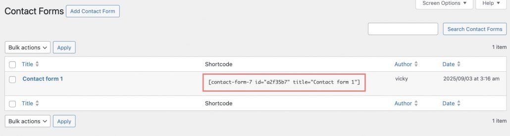 Shortcode of CF7