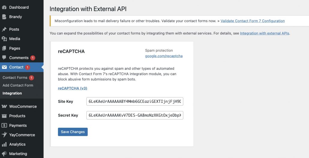 Integrate WP site with GG reCaptcha