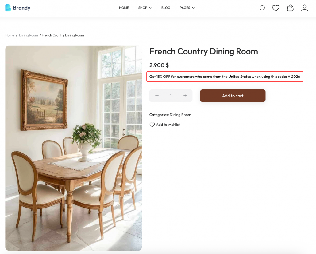 the product page with descriptionn for coupon code